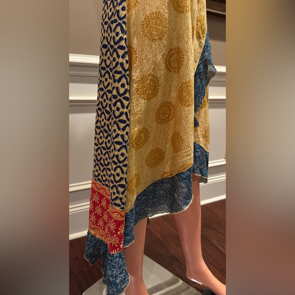 Boho High-Low Yellow and Teal Tiered Sundress - Picture 5 of 10
